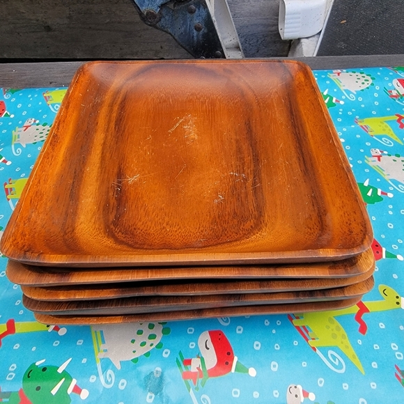 Vintage Monkeypod Wooden Square Plates - Picture 1 of 8
